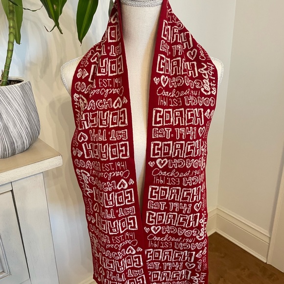 Coach red and white soft scarf - Picture 1 of 4